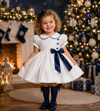 Load image into Gallery viewer, Preorder White with navy detail classic dress ( deilvery in October)