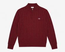 Load image into Gallery viewer, Boys Gant AW26 burgundy cable knit half zip jumper