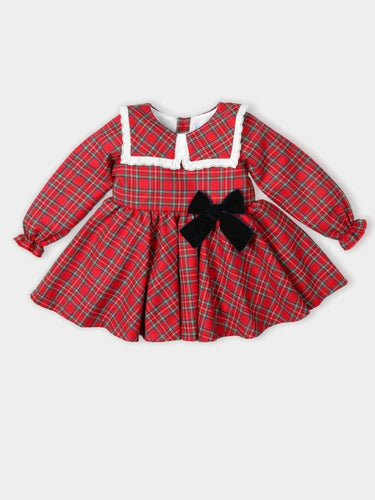 Girls Tartan dress with navy bow