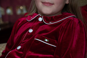 Girls red velvet dressing gown& pj set ( November deilvery)