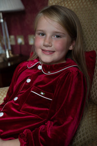 Girls red velvet dressing gown& pj set ( November deilvery)