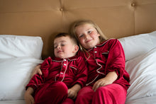 Load image into Gallery viewer, Girls red velvet dressing gown&amp; pj set ( November deilvery)