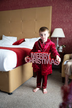 Load image into Gallery viewer, Boys red velvet dressing gown&amp;pj set ( November deilvery)