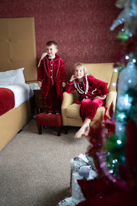 Boys red velvet dressing gown&pj set ( November deilvery)