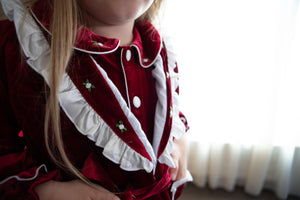 Girls red velvet dressing gown& pj set ( November deilvery)