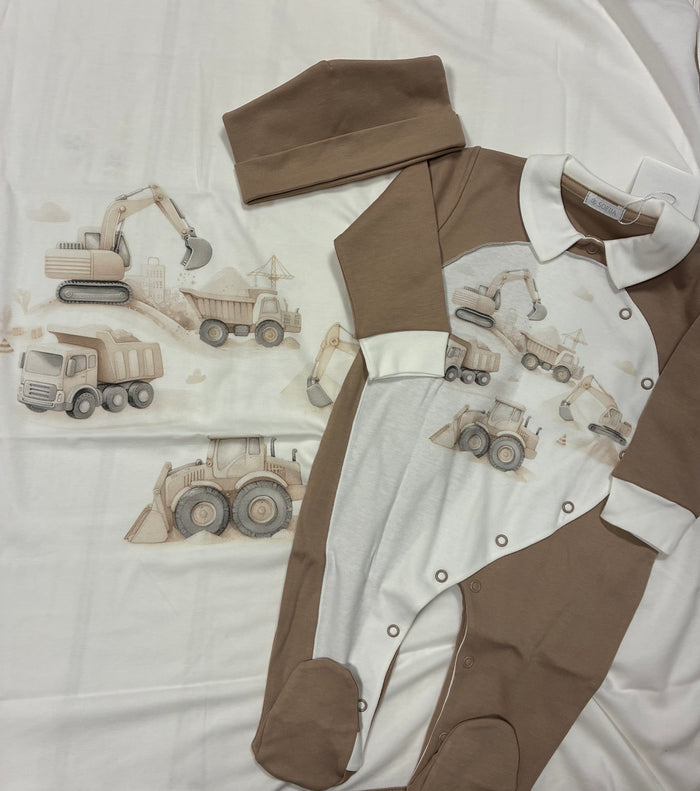 Baby Boys Camel babygrow, blanket & hat set