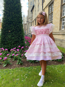 Smock pinny & classic dress set (with 2 bows/hairband)