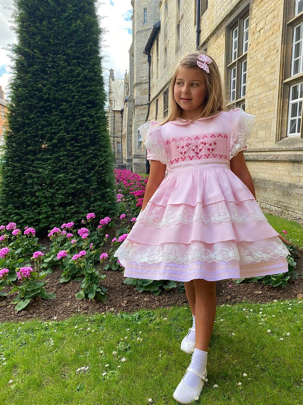 Smock pinny & classic dress set (with 2 bows/hairband)