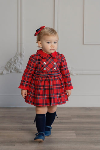 132-V baby girl Red & navy dress