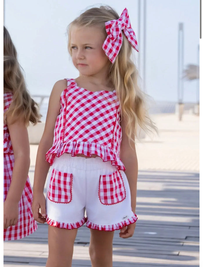 Miranda girls Red & white cheque short set