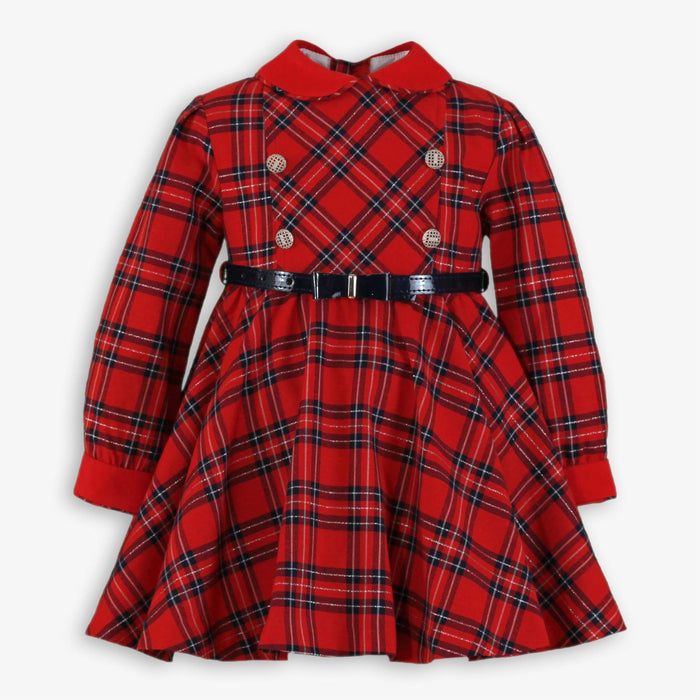 232-V Girls red & navy cheque dress