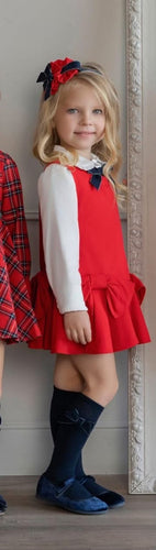 232-2-P Girls red pinafore & blouse