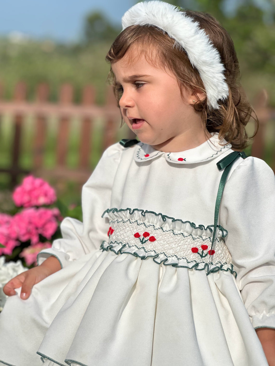 AW25 velvet smock with green details