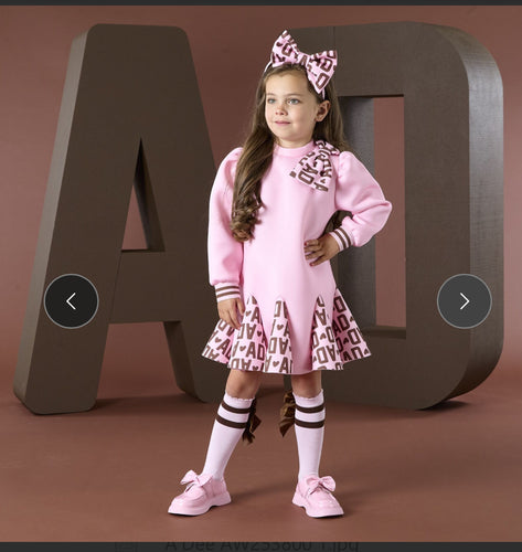 W252708 Maisie initial bow print dress - pink