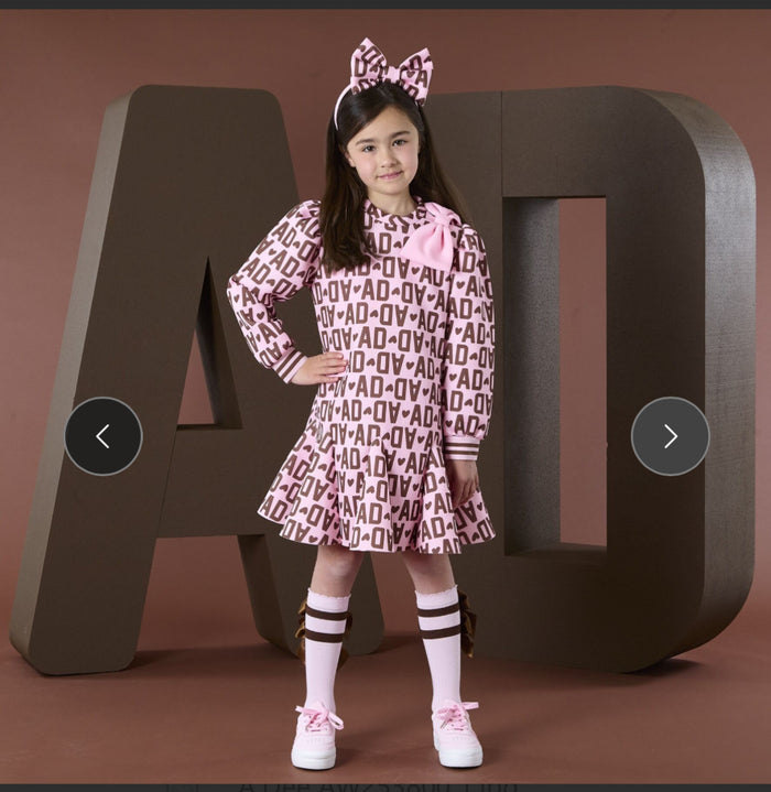 W252708 Maisie initial bow print dress - chocolate brown