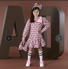 Load image into Gallery viewer, W252708 Maisie initial bow print dress - chocolate brown