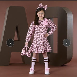 W252708 Maisie initial bow print dress - chocolate brown