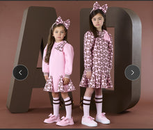 Load image into Gallery viewer, W252708 Maisie initial bow print dress - chocolate brown