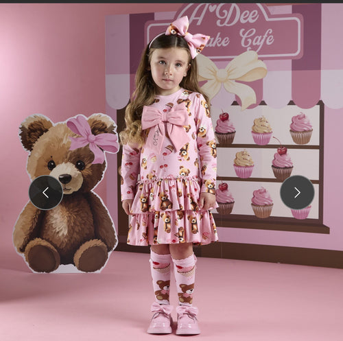 W252710 Liberty bear triple frill dress with bow detail
