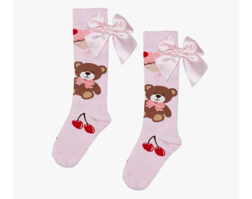 W252914 Leah bear print knee high socks