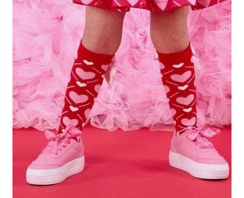 W251093 Leah heart bow print knee high socks