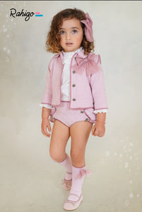 25268 girls  dusty pink Rahigo full set includes sock & hair bow