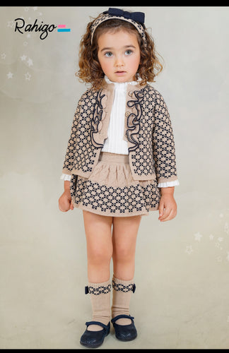 25203 Girls Tan/ navy Rahigo ( includes socks & hairband