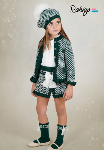 252102 Girls emerald green/ cream set (includes socks&hat