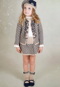 25216 Girls tan/ navy Rahigo 3 piece with socks & hat