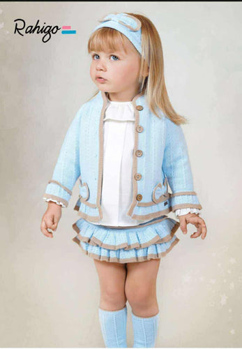 25236 Girls Blue with tan Rahigo ( includes socks & hairband