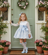 Load image into Gallery viewer, White &amp; light blue Camellia dress