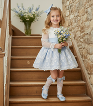 Load image into Gallery viewer, White &amp; light blue Camellia dress