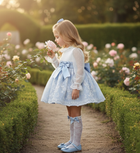 Load image into Gallery viewer, White &amp; light blue Camellia dress