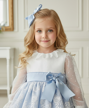 Load image into Gallery viewer, White &amp; light blue Camellia dress
