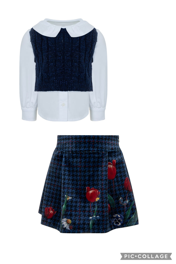 252E2547& 252E3323 Navy skirt ,top& blouse set
