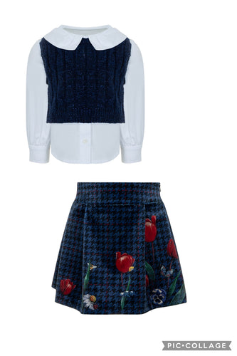 252E2547& 252E3323 Navy skirt ,top& blouse set