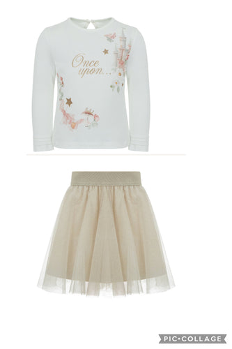 252E2430& 252E3337 Cream Laplin house top & gold skirt