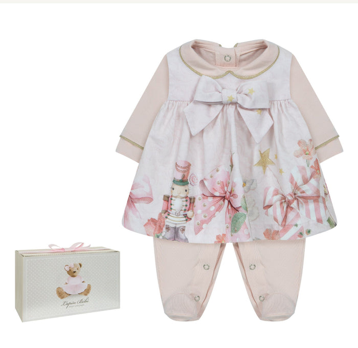 252E5193 Laplin house pink nutcracker babygrow with gift box