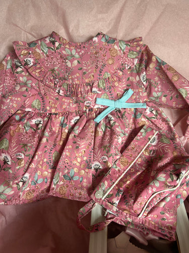 23439 floral Dress,bonnet & knickers