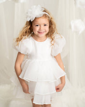 Load image into Gallery viewer, Girls Ivory puffsleeve ruffle dress and hairband