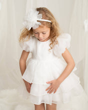 Load image into Gallery viewer, Girls Ivory puffsleeve ruffle dress and hairband