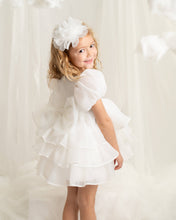 Load image into Gallery viewer, Girls Ivory puffsleeve ruffle dress and hairband