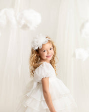 Load image into Gallery viewer, Girls Ivory puffsleeve ruffle dress and hairband