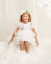 Load image into Gallery viewer, Girls Ivory puffsleeve ruffle dress and hairband