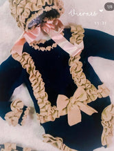 Load image into Gallery viewer, Navy&amp; tan Ela knitted Romper &amp; bonnet