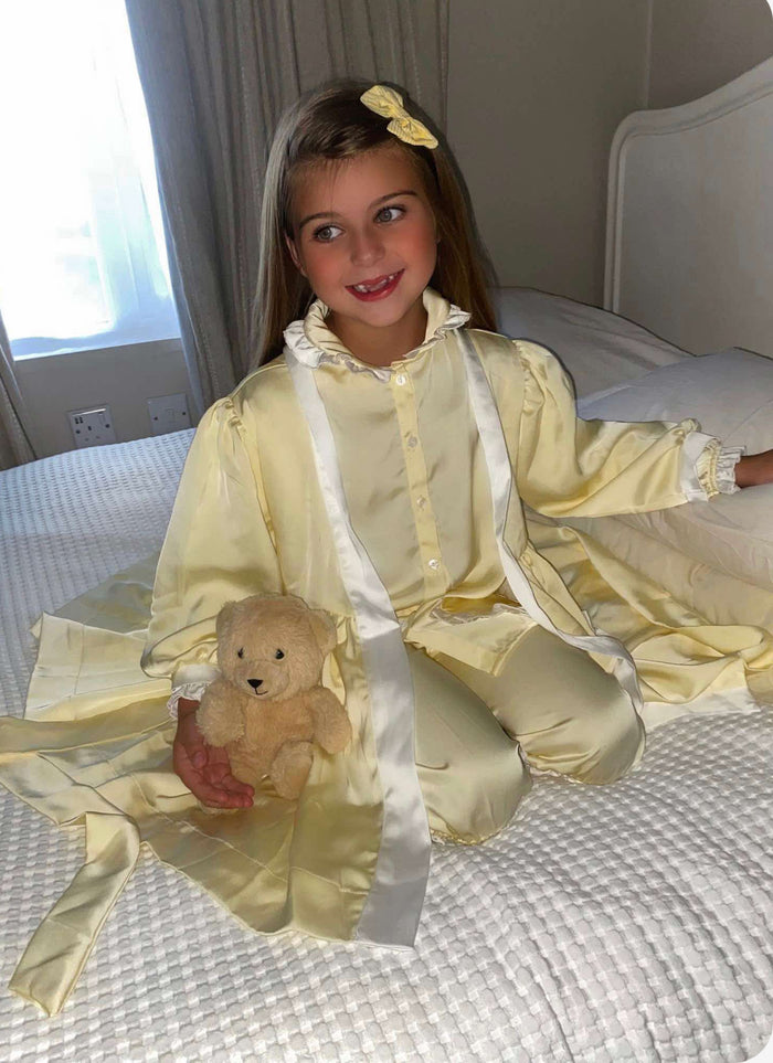 Girls lemon satin pj&nightcoat