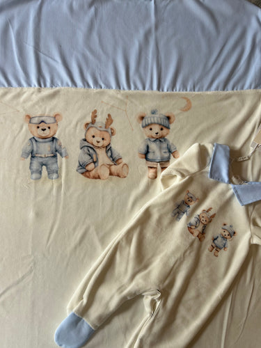 Baby boys teddy babygrow & blanket set