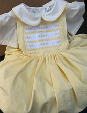 Load image into Gallery viewer, Girls lemon cheque smock pinafore and blouse set