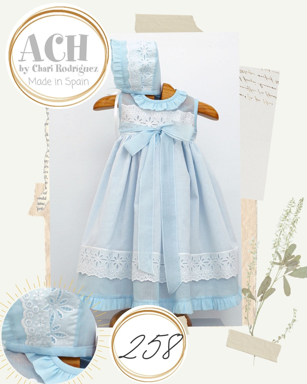 258 Baby Spanish gown & bonnet