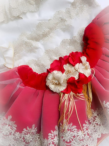 Ela confection Red&Gold skirt set with hairpiece